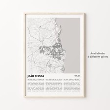 Stampa mappa città João Pessoa, poster viaggio Paraíba, arte da parete