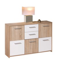 CREDENZA BUFFET 2 CASSETTI E 5 ANTE ROVERE E BIANCO 115X30X77 CM