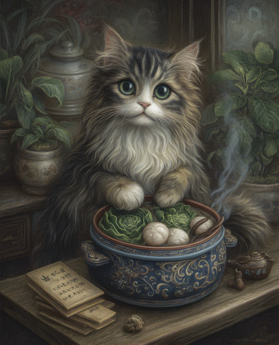 Gatto grigio soffice - , con