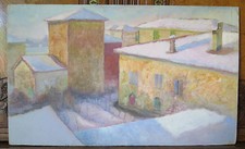 QUADRO PAESAGGIO INVERNALE CON NEVE INVERNO DIPINTO OLIO SU TAVOLA p15