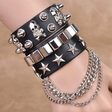 BRACCIALE TESCHIO 2 PEZZI ECO PELLE BORCHIE BRACCIALETTO EMO GOTHIC DARK PUNK