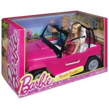 Close Out CJD12 Barbie e Ken Jeep da Spiaggia Playset con Due Bambole e SUV Rosa