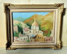 ANTICO QUADRO firmato DIPINTO PAESAGGIO Chiesa Santa Maria Assunta 1956 POSITANO