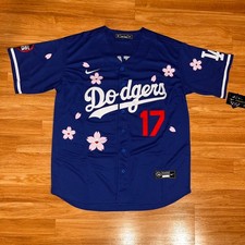 Maglia Los Angeles LA Dodgers blu Ohtani Tokyo Series cucita fiori di ciliegio