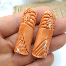 Antichi Orecchini FIORI  Vero Corallo Del Jiapone Antico Arancione ROSSO