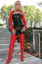 Sexy STIVALI COSCIA tacco 13 ROSSO LUCIDO dal n. 36 al 46 zip laterale GLAMOUR 