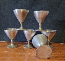 6 BICCHIERI CALICI COPPE DA LIQUORE ALPACCA ARGENTATO ORIG. DA BAR VINTAGE