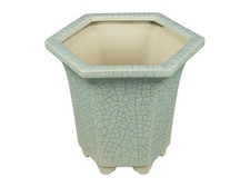Vaso per bonsai esagonale (stile a cascata) in gres smaltato verde chiaro 10,5x1