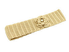 Fascia Bimba Artigianale 12 Mesi in Cotone 46 cm Uncinetto Beige con Fiore