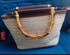 Coffa Borsa Di Paglia Con Manici In Bambù. 