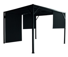 Gazebo pergola 4 x 3 m  in metallo verniciato nero con tende laterali nere - Tig
