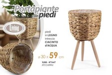 VASO PORTAPIANTA ALZATA PORTA PIANTA FIORI VIMINI PIEDI LEGNO COLONNA 59*30 cm
