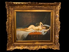 Dipinto Olio su Tela Nudo Femminile con Cornice Barocca in Legno Dorato 80x90 cm