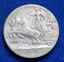 MONETA COIN REGNO D'ITALIA RE VITTORIO EMANUELE III° UNA 1 LIRA 1908 - VELOCE -