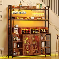 Mobile bar industriale con luci LED e ripiano in vetro, grande contenitore buffet
