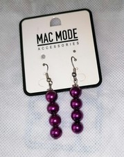  Orecchini da donna bijoux pendenti, color melanzana, chiusura a gancetto 