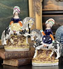 Splendida rara coppia di mantelli cavalli reali equitazione Staffordshire inglese 19C 7,5"