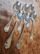 (6) christofle marly GLOSSY Silverplate Soup Spoons 7 5/8"France NO MONOGRAM NEW