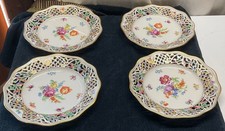 Four Schumann Bavaria Dresden Flowers Reticulated Salad Plate 8 1/2” U. S. Zone