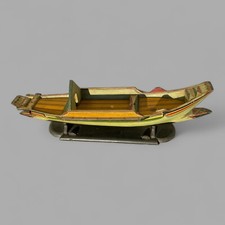 Grande Barca Gioco D’Epoca In Legno Dipinto Con Ruote 105 Cm