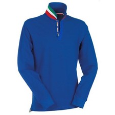 POLO FELPA UOMO TRICOLORE ITALIA LONG TAGLIE FORTI S M L XL XXL XXXL 3XL ROYAL