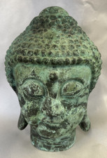 Antica statua buddista bronzo Shakyamuni Sakyamuni 9 1/4" alta testa di Buddha busto statua