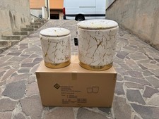 Set di 2 pouf portaoggetti Marmo Rotondo Imbottito Beige Con Dettaglio Oro