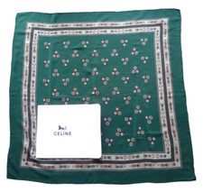 Foulard CELINE seta anni 70, vintage originale con busta, ottimo stato, verde