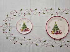 Tovaglia Natalizia ricamata a mano su misto lino 12 posti Natale NO TOVAGLIOLI