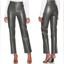 Pantalone AGOLDE anni 90 vita pizzicata pelle riciclata grigio antracite taglia 24