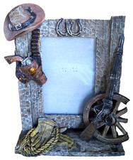 Cappello cowboy western 3D fucile ferri di cavallo guanto corde 6 tiratori cornice foto 7 x 9"