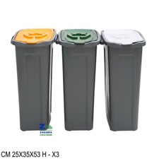 SET 3 PZ. TRIS PATTUMIERA PATTUMIERE PER RACCOLTA DIFFERENZIATA SALVASPAZIO