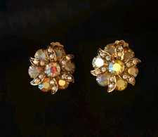 Orecchini Vintage Cristallo Aurora Boreale Retrò Clip On Non Firmati