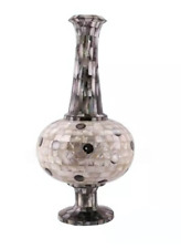 Flower Pot Inlaid with Semi Precious Stone White Marble Office Decor Flower Vase