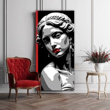 Quadro Moderno Pop Art su Tela Dipinto A Mano Bianco e Nero con Rosso Soggiorno