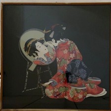 Foulard in seta con geisha incorniciato, anni 70