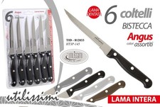 SET 6 COLTELLI TAVOLA CUCINA BISTECCA LAMA DENTATA Seghettata ANGUS ACCIAIO INOX