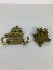 2 portachiavi doppio gancio barca a vela/nave ottone massiccio e battente porta nave ottone