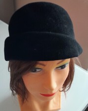 CLOCHE CAPPELLO FELTRO MANIFATTURA TEDESCA FODERATO ANNI 30 40 RETRO NERO