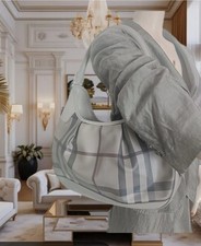 BURBERRY Borsa A spalla Pelle e Canvas Check Grigio, Originale Con Codice