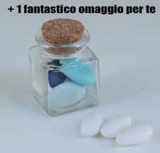 48x Barattoli bomboniera confettata in vetro quadro quadrato con sughero 05CX