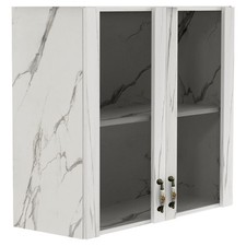 Pensile da Cucina Armadio Sospeso con Vetro da Parete Bianco Effetto Marmo