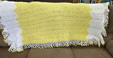 Uncinetto artigianale afgano burro giallo e bianco zig zag bordo pizzo GrannyCore