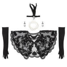  Set di accessori vintage per feste con flapper, copricapo con scialle degli
