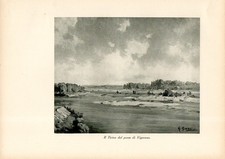 Stampa antica VIGEVANO veduta fiume Ticino dal ponte Pavia 1932 Antique print