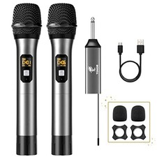 TONOR TW630 Microfono Wireless, UHF Doppio Sistema Mic Dinamico in Metallo Senza Fili con