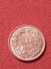 MONETA SVIZZERA HELVETICA  1/2 FRANCO IN ARGENTO ANNO 1964 CIRCOLATA 