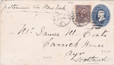 * SURFACE MAIL - Rhode I. ad Ayr, Scozia - via New York, busta 5c+5c 1891