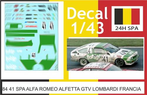 Decal 24h spa 1984 - 84, 1/43