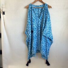 Club Monaco Caftano Donna Taglia Unica Blu Bianco Nappe